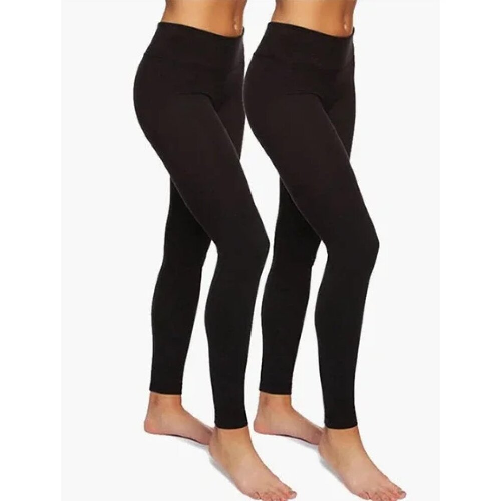 2 Pack Black Felina Ladies' Sueded Leggings Pants Mid-Rise